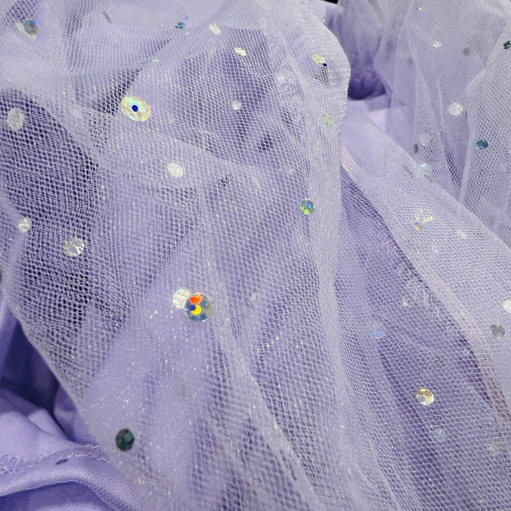 Lavender Sparkle Mini Dress with Sheer Puff Sleeves - Picture 9 of 10